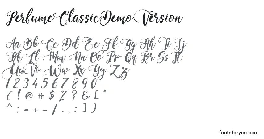 Шрифт PerfumeClassicDemoVersion (52325) – алфавит, цифры, специальные символы