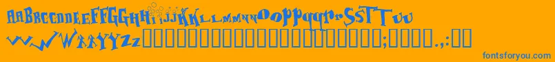 Baozso-Schriftart – Blaue Schriften auf orangefarbenem Hintergrund