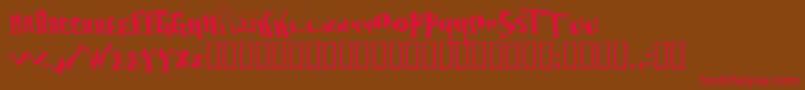 フォントBaozso – 赤い文字が茶色の背景にあります。