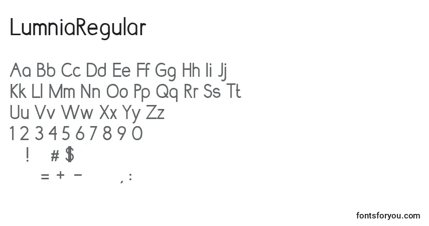Schriftart LumniaRegular – Alphabet, Zahlen, spezielle Symbole