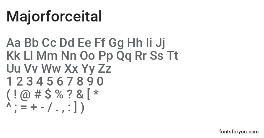 Schriftart Majorforceital – Alphabet, Zahlen, spezielle Symbole