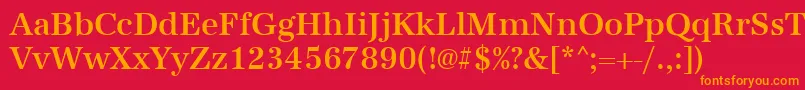 Urwantiquatmednar-Schriftart – Orangefarbene Schriften auf rotem Hintergrund