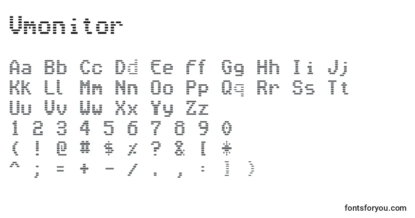 Czcionka Vmonitor – alfabet, cyfry, specjalne znaki