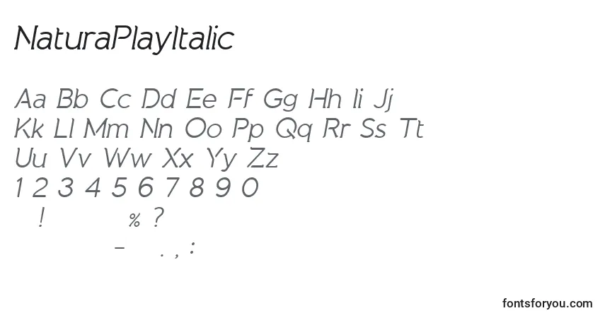 NaturaPlayItalicフォント–アルファベット、数字、特殊文字