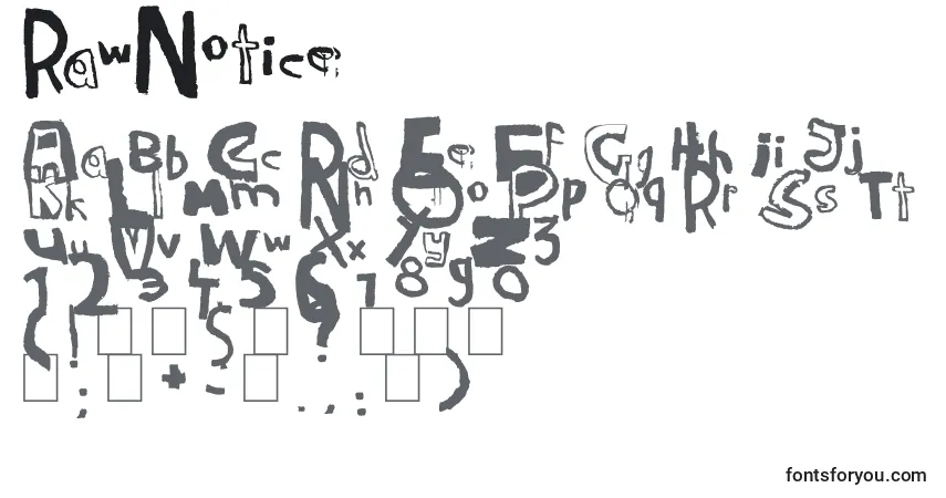 Czcionka RawNotice – alfabet, cyfry, specjalne znaki