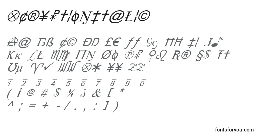 Schriftart XCryptionItalic – Alphabet, Zahlen, spezielle Symbole