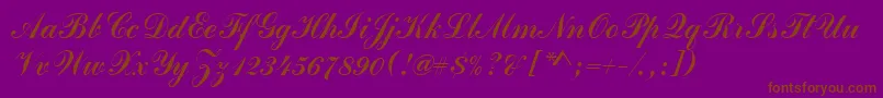 Commercialscrd-Schriftart – Braune Schriften auf violettem Hintergrund