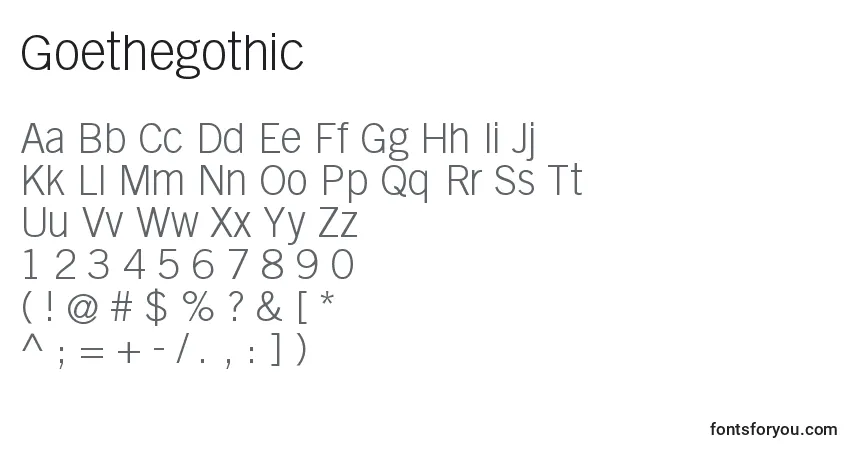 Czcionka Goethegothic – alfabet, cyfry, specjalne znaki
