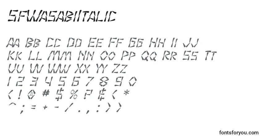 Czcionka SfWasabiItalic – alfabet, cyfry, specjalne znaki