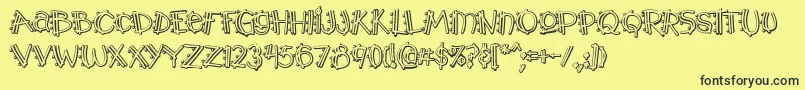 Weitere Informationen zur Y2kpopmuzoutaoe-Schriftart Y2kpopmuzoutaoe-Schriftart – Schwarze Schriften auf gelbem Hintergrund