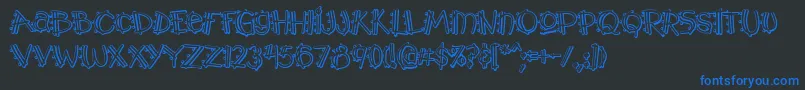 Y2kpopmuzoutaoe-Schriftart – Blaue Schriften auf schwarzem Hintergrund