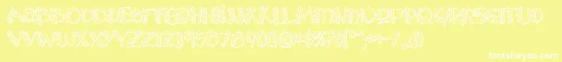 Y2kpopmuzoutaoe-Schriftart – Weiße Schriften auf gelbem Hintergrund