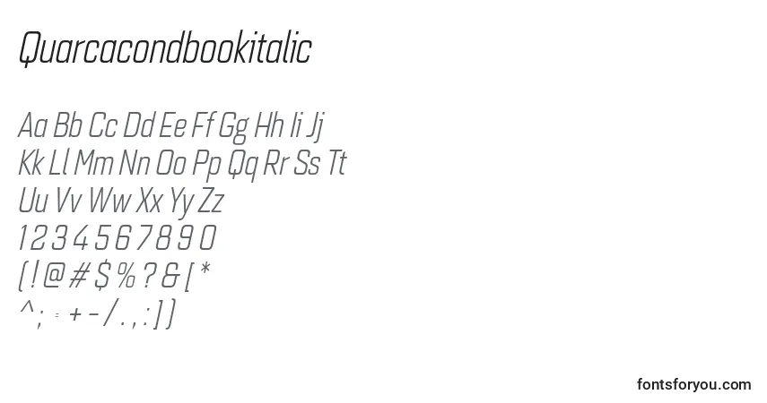 Czcionka Quarcacondbookitalic – alfabet, cyfry, specjalne znaki