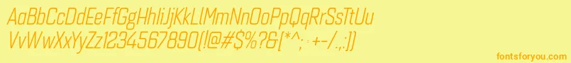 フォントQuarcacondbookitalic – オレンジの文字が黄色の背景にあります。