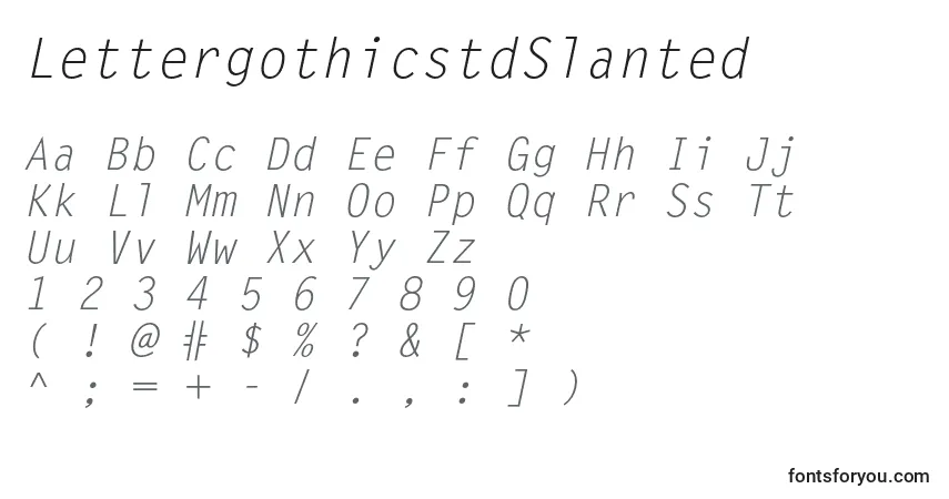 Czcionka LettergothicstdSlanted – alfabet, cyfry, specjalne znaki