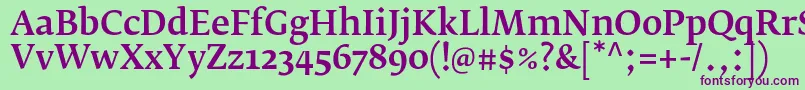 FedraserifbproMedium Font – Purple Fonts on Green Background