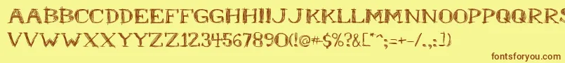 フォントMrb – 茶色の文字が黄色の背景にあります。