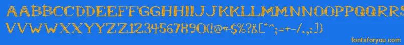 フォントMrb – オレンジ色の文字が青い背景にあります。