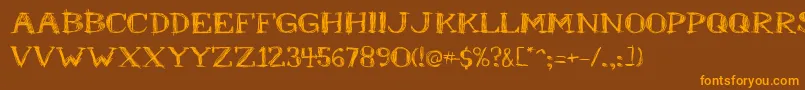 フォントMrb – オレンジ色の文字が茶色の背景にあります。