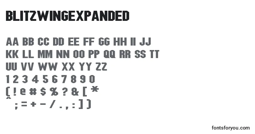 Czcionka BlitzwingExpanded – alfabet, cyfry, specjalne znaki