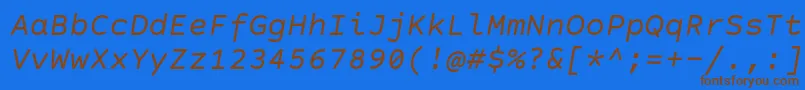 フォントCourierPrimeCodeItalic – 茶色の文字が青い背景にあります。