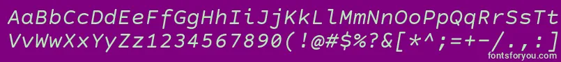 フォントCourierPrimeCodeItalic – 紫の背景に緑のフォント