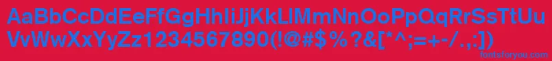 BasiccommercialLtBold-Schriftart – Blaue Schriften auf rotem Hintergrund