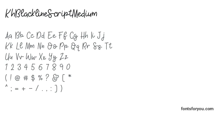 A fonte KhBlacklineScriptMedium – alfabeto, números, caracteres especiais