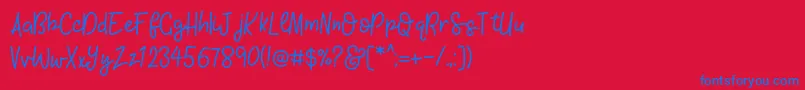 KhBlacklineScriptMedium Font – Blue Fonts on Red Background