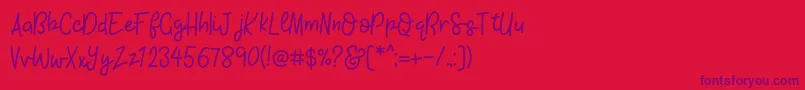 フォントKhBlacklineScriptMedium – 赤い背景に紫のフォント