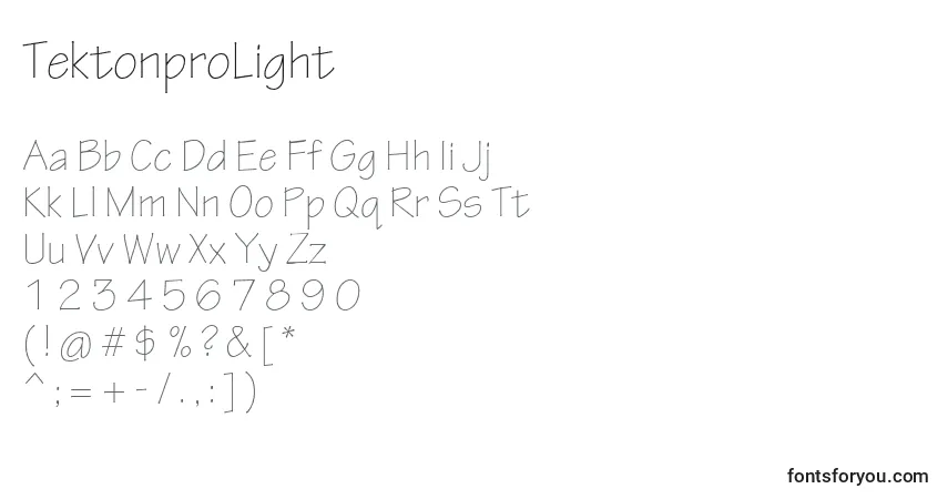 TektonproLightフォント–アルファベット、数字、特殊文字