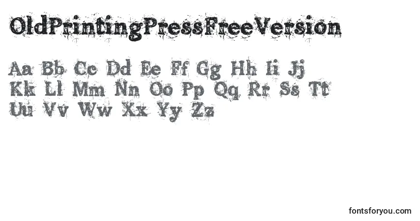 Schriftart OldPrintingPressFreeVersion – Alphabet, Zahlen, spezielle Symbole