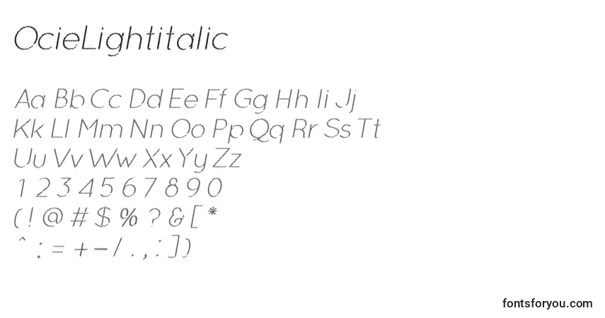 Czcionka OcieLightitalic – alfabet, cyfry, specjalne znaki