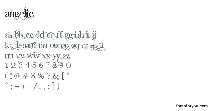 Czcionka Angelic – alfabet, cyfry, specjalne znaki