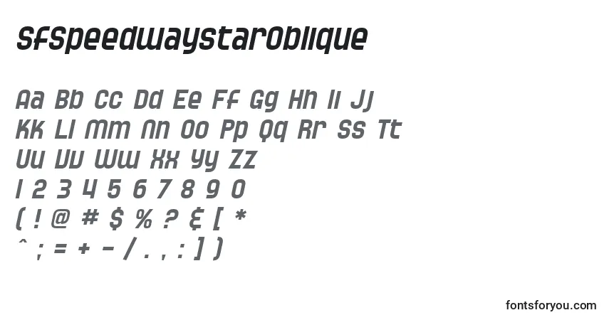 A fonte SfSpeedwaystarOblique – alfabeto, números, caracteres especiais