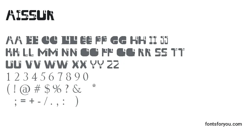 Schriftart Aissur – Alphabet, Zahlen, spezielle Symbole
