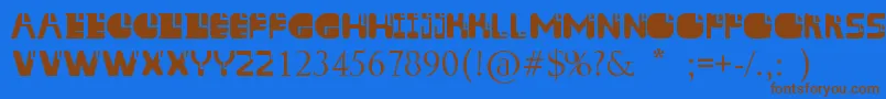 フォントAissur – 茶色の文字が青い背景にあります。