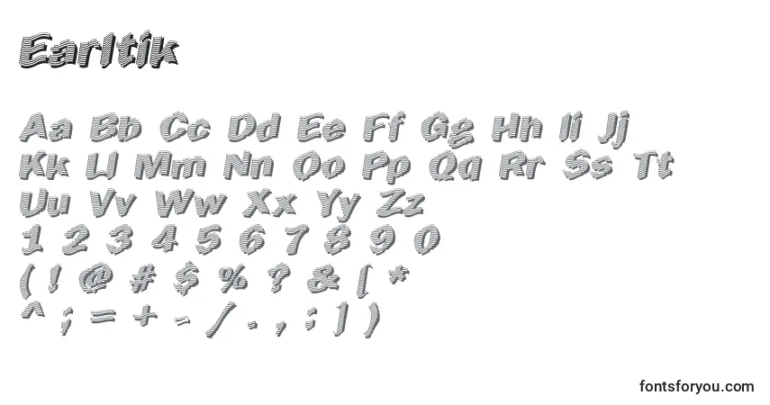 Czcionka Earltik – alfabet, cyfry, specjalne znaki