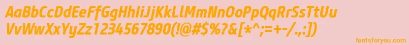 CoreSansM67CnBoldItalic Font – Orange Fonts on Pink Background