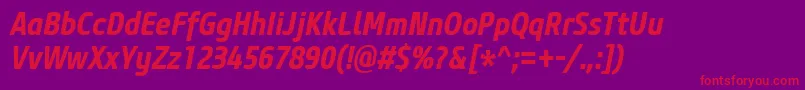 CoreSansM67CnBoldItalic Font – Red Fonts on Purple Background