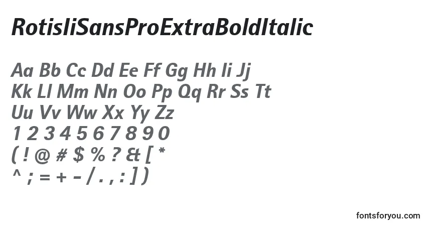 Schriftart RotisIiSansProExtraBoldItalic – Alphabet, Zahlen, spezielle Symbole