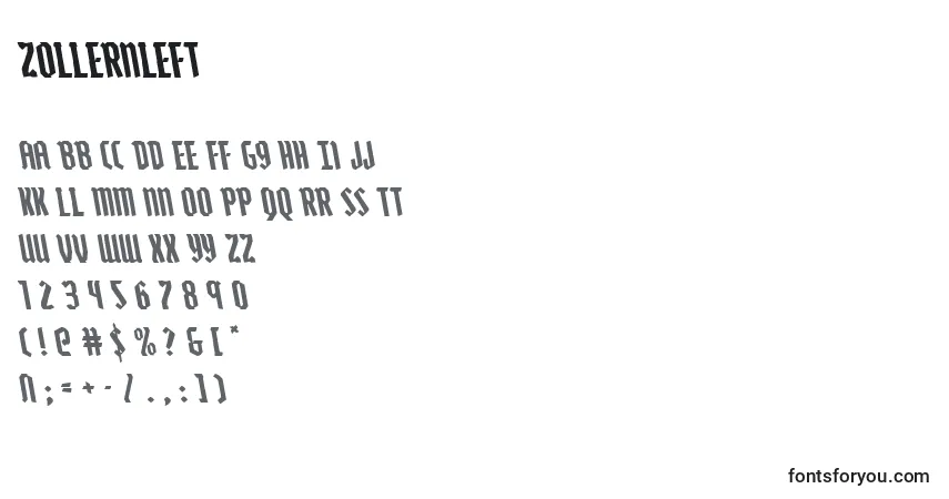 Czcionka Zollernleft – alfabet, cyfry, specjalne znaki