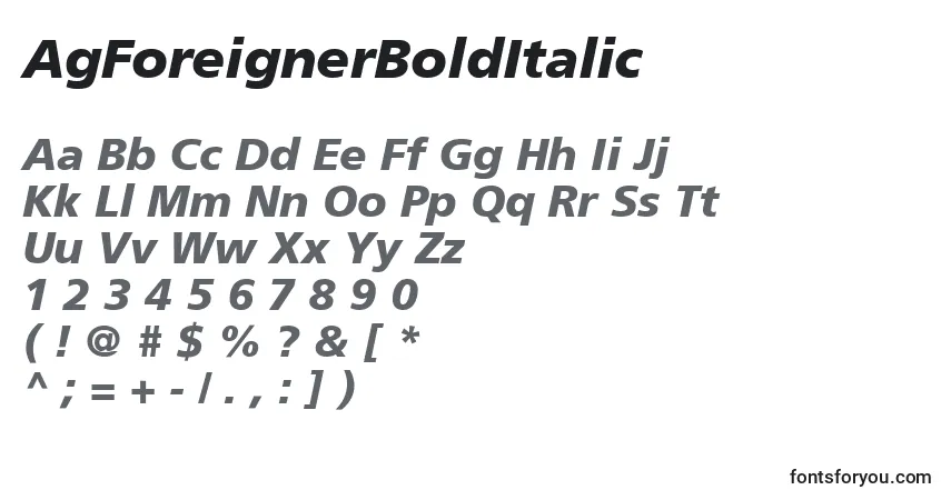 Czcionka AgForeignerBoldItalic – alfabet, cyfry, specjalne znaki
