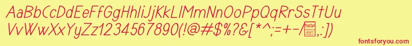 TyponomeItalicDemo-fontti – punaiset fontit keltaisella taustalla