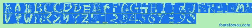 フォントArtistiquesBricks – 青い文字は緑の背景です。