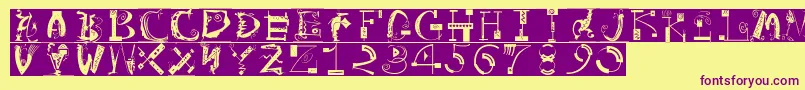 ArtistiquesBricks-Schriftart – Violette Schriften auf gelbem Hintergrund
