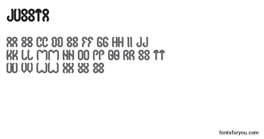 A fonte Jussta – alfabeto, números, caracteres especiais