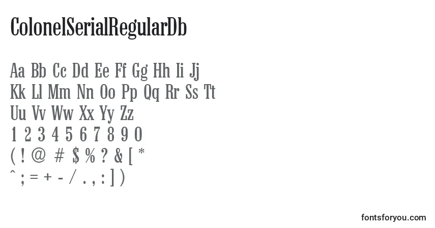 Schriftart ColonelSerialRegularDb – Alphabet, Zahlen, spezielle Symbole