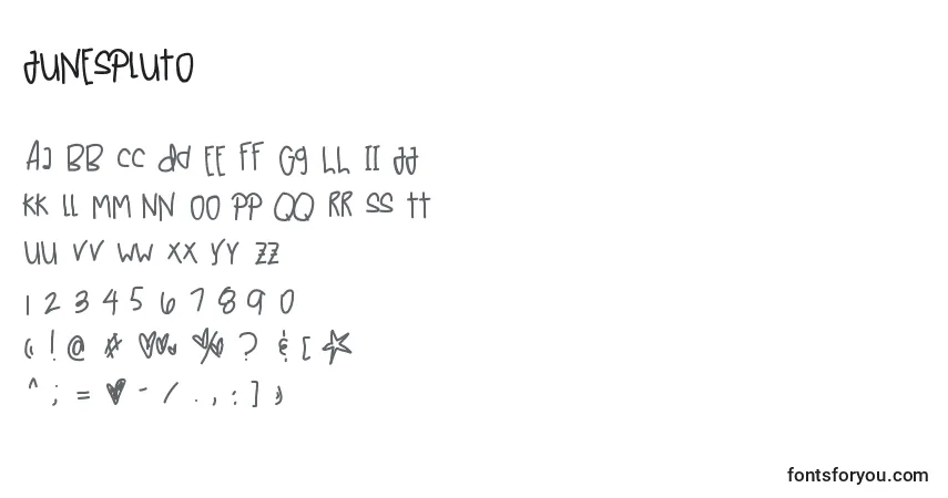Czcionka Junespluto – alfabet, cyfry, specjalne znaki