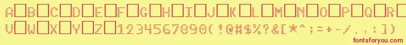 PinballData-fontti – punaiset fontit keltaisella taustalla